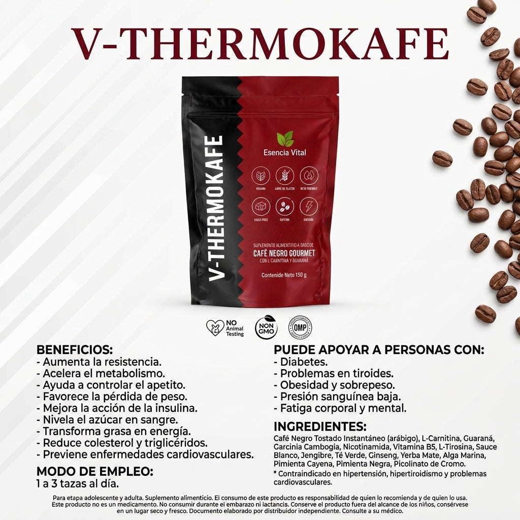 V-Thermokafe Café Negro Gourmet con L-Carnitina y Guaraná