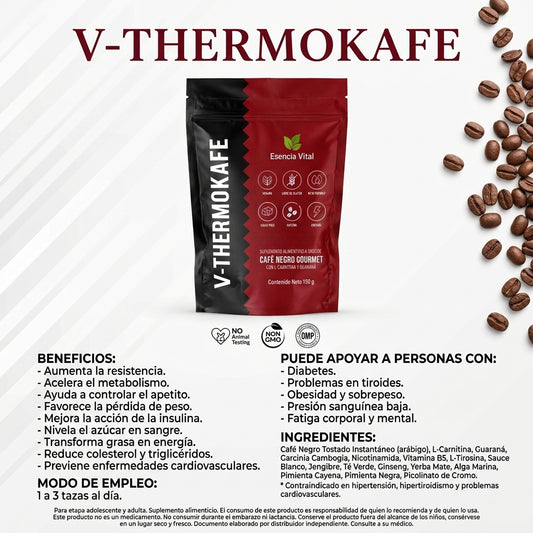 V-Thermokafe Café Negro Gourmet con L-Carnitina y Guaraná